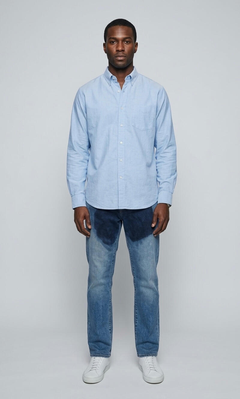 Wet Pants Denim Model Model styling Wet Pants Denim jeans in blue