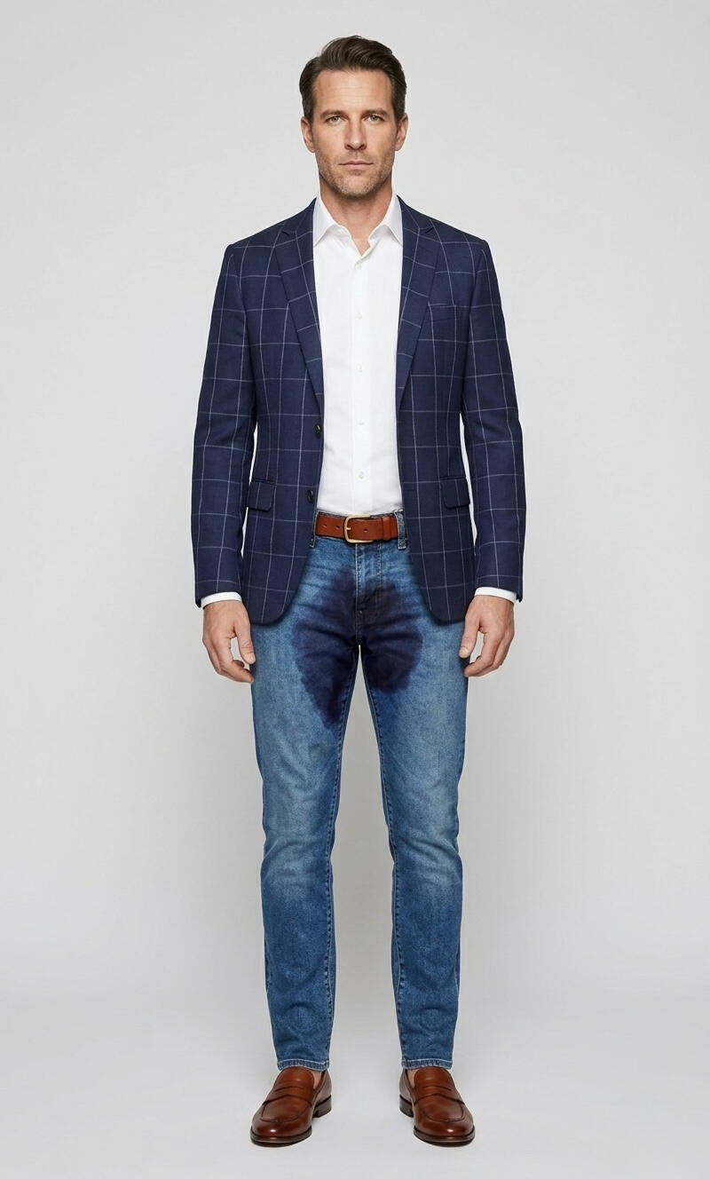 Wet Pants Denim Model Model styling Wet Pants Denim jeans in blue